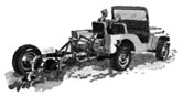 Drawing of jeep pulling plow